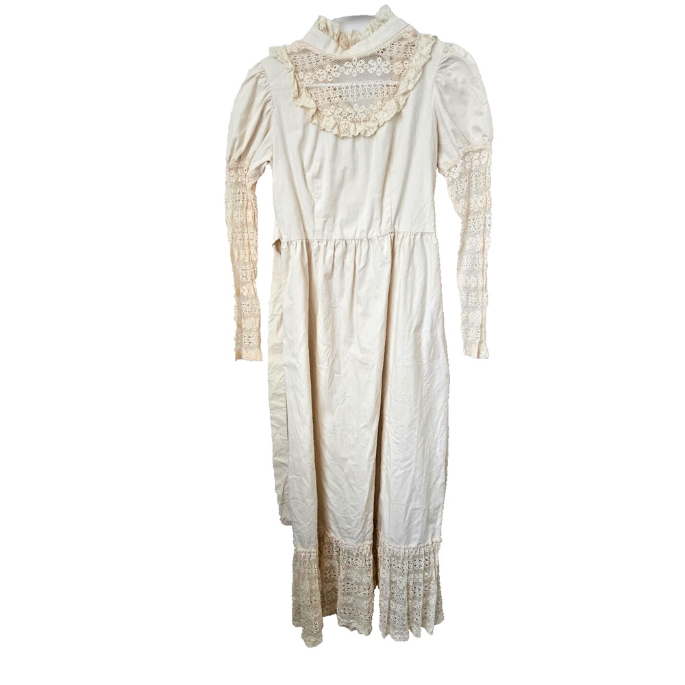 Gunne Sax Style VTG Wedding Dress Cottage Core Ivory Prairie Lace Boho 70s